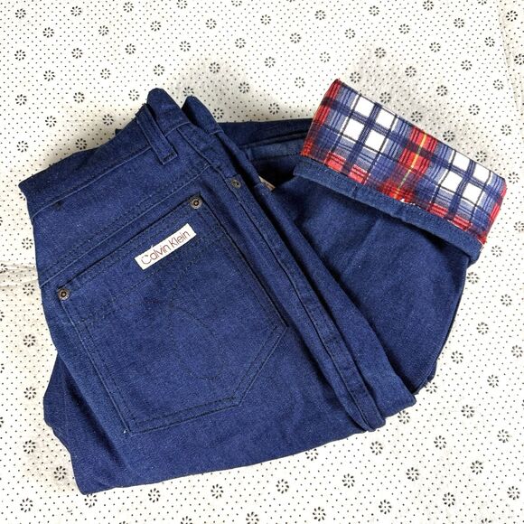 Deadstock Vintage Calvin Klein Straight Jeans 12 Flannel Lined Indigo USA 80s - Picture 1 of 12